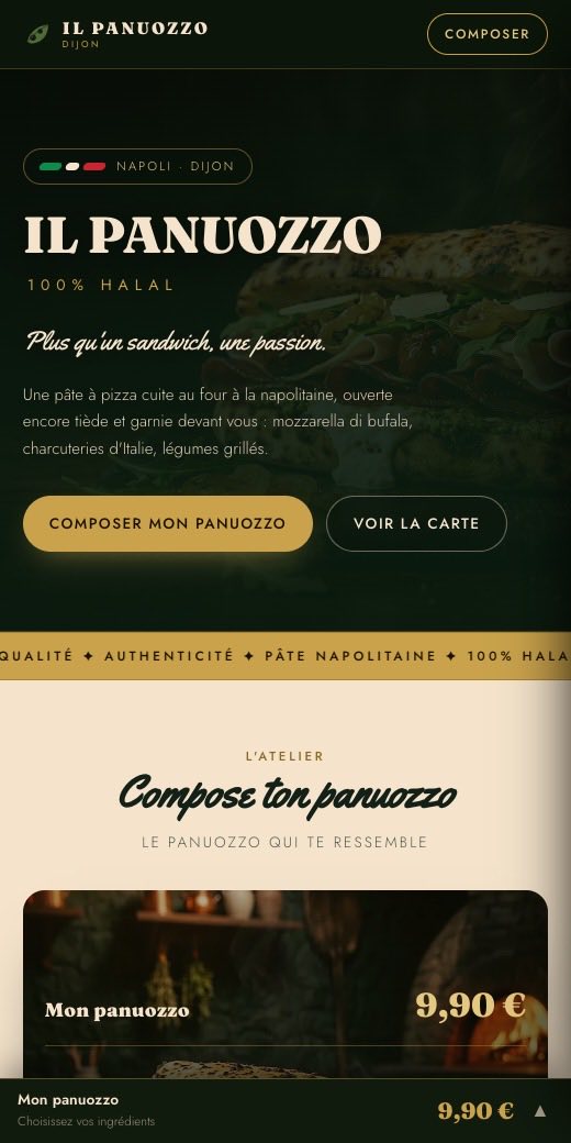 Capture de la plateforme ilpanuozzo.fr, sur un téléphone.